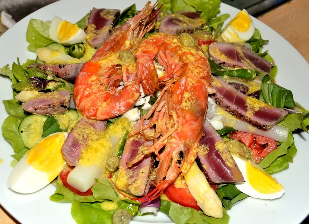 Riesengambas Thunfisch Salat Spargel 4